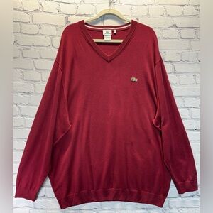 Lacoste Sweater V-Neck Mens 10L Red Pullover Long Sleeve Outdoor Crocodile Logo